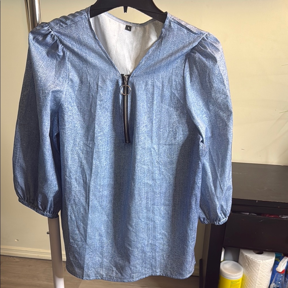 Blue Zippered Blouse